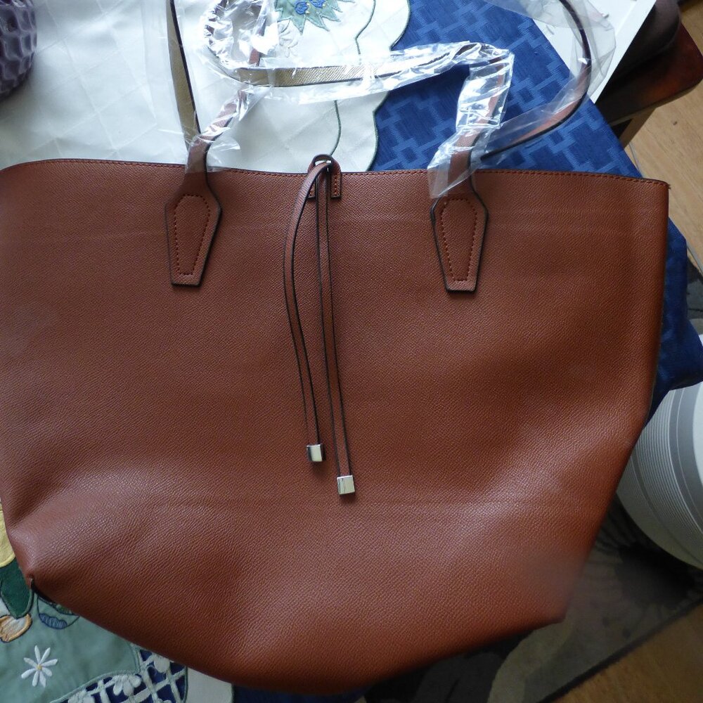 ROAMAN'S BROWN FAUX LEATHER HANDBAG TOTE ON OR OFF SHOULDER WEAR BEACH SHOPPING